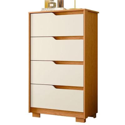 Cômoda Sara 4 Gavetas MDF com Puxador Cava Off White e Cinamomo para Organização de Roupas