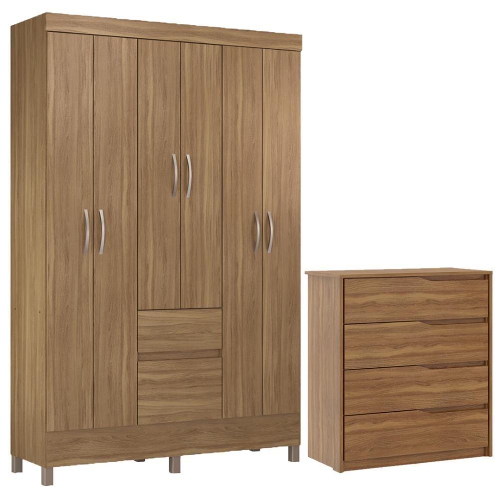 Kit Guarda Roupa Solteiro 6 Portas Flash Ii Cômoda Atria Amêndola Touch - 1