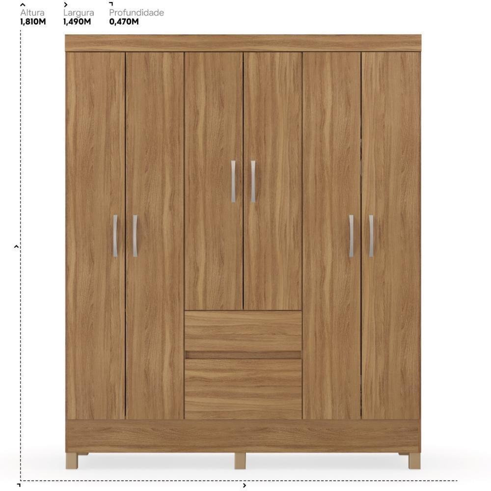 Kit Guarda Roupa Solteiro 6 Portas Flash Ii Cômoda Atria Amêndola Touch - 4
