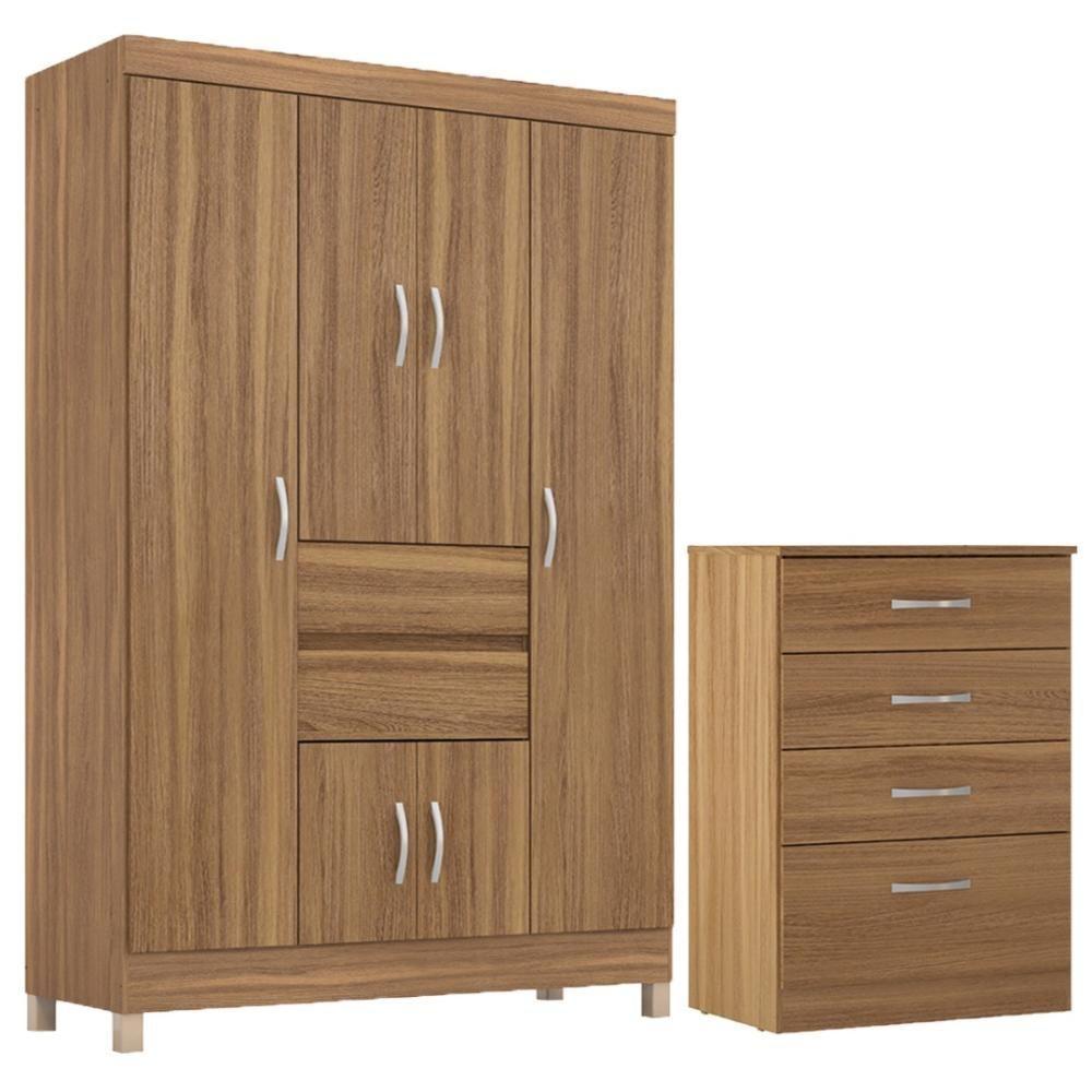 Kit Guarda Roupa Solteiro 6 Portas Ecom Ii Cômoda Astral Amêndola Touch - 1