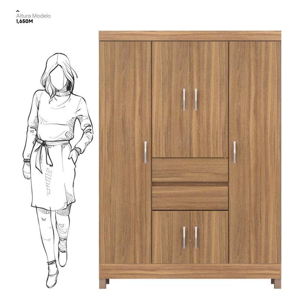 Kit Guarda Roupa Solteiro 6 Portas Ecom Ii Cômoda Astral Amêndola Touch - 8