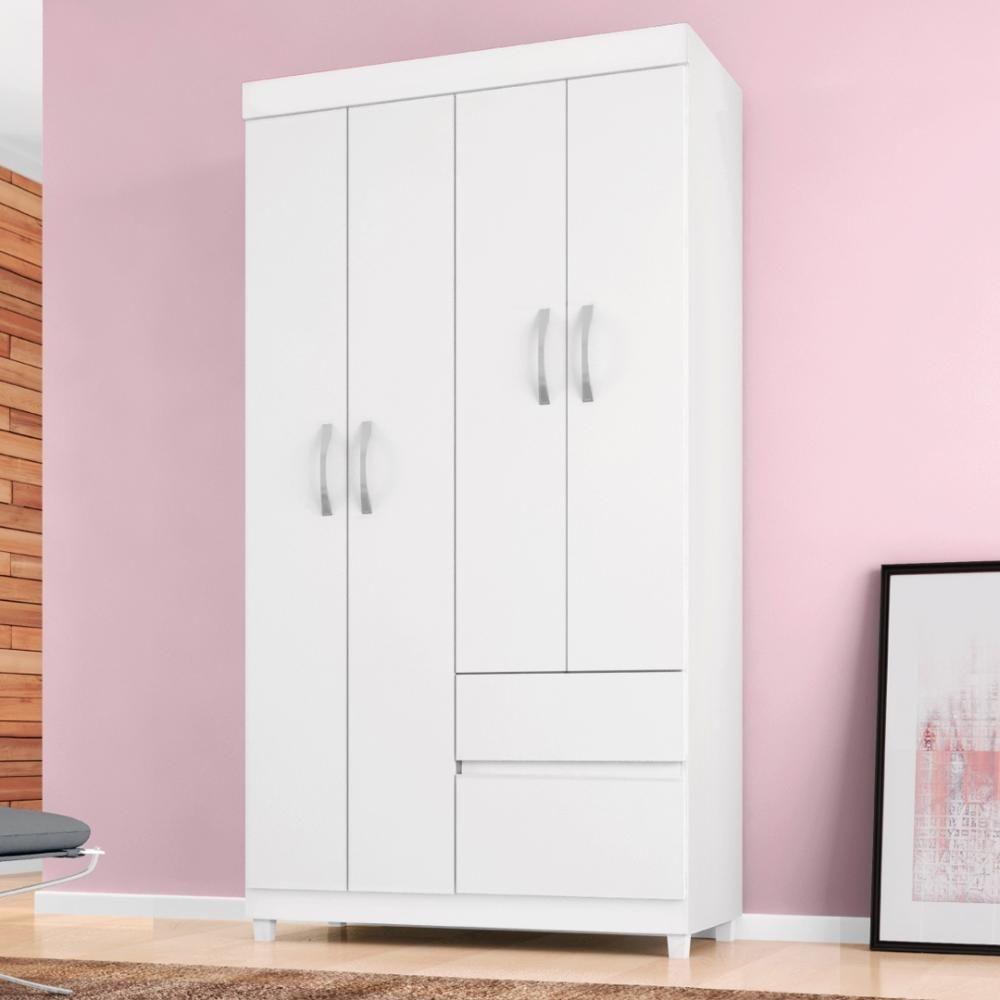 Kit Guarda Roupa Solteiro 4 Portas Lótus Cômoda Astral Branco - 9