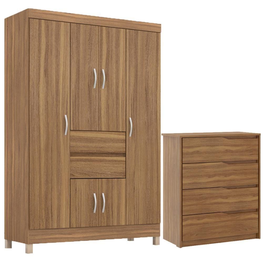Kit Guarda Roupa Solteiro 6 Portas Ecom Ii Cômoda Atria Amêndola Touch - 1