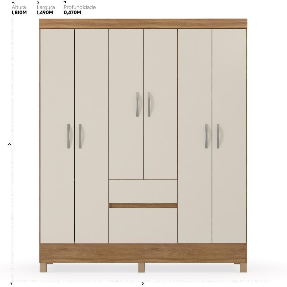 Kit Guarda Roupa Solteiro 6 Portas Flash Ii Cômoda Atria Amêndola Touch Off White - 6