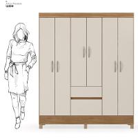 Kit Guarda Roupa Solteiro 6 Portas Flash Ii Cômoda Atria Amêndola Touch Off White - 3