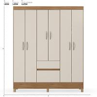 Kit Guarda Roupa Solteiro 6 Portas Flash Ii Cômoda Atria Amêndola Touch Off White - 6