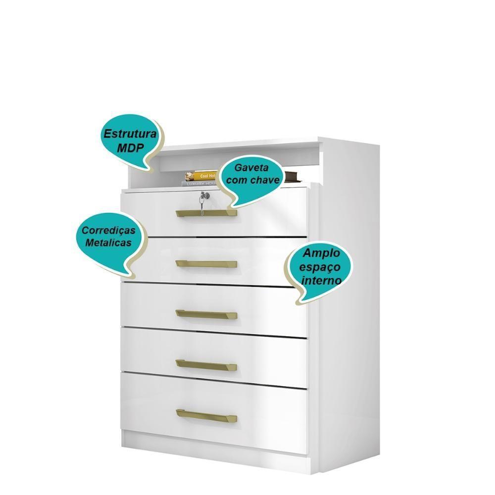 Kit Guarda Roupa Solteiro 6 Portas Ecom Ii Cômoda Triunfo Branco - 7