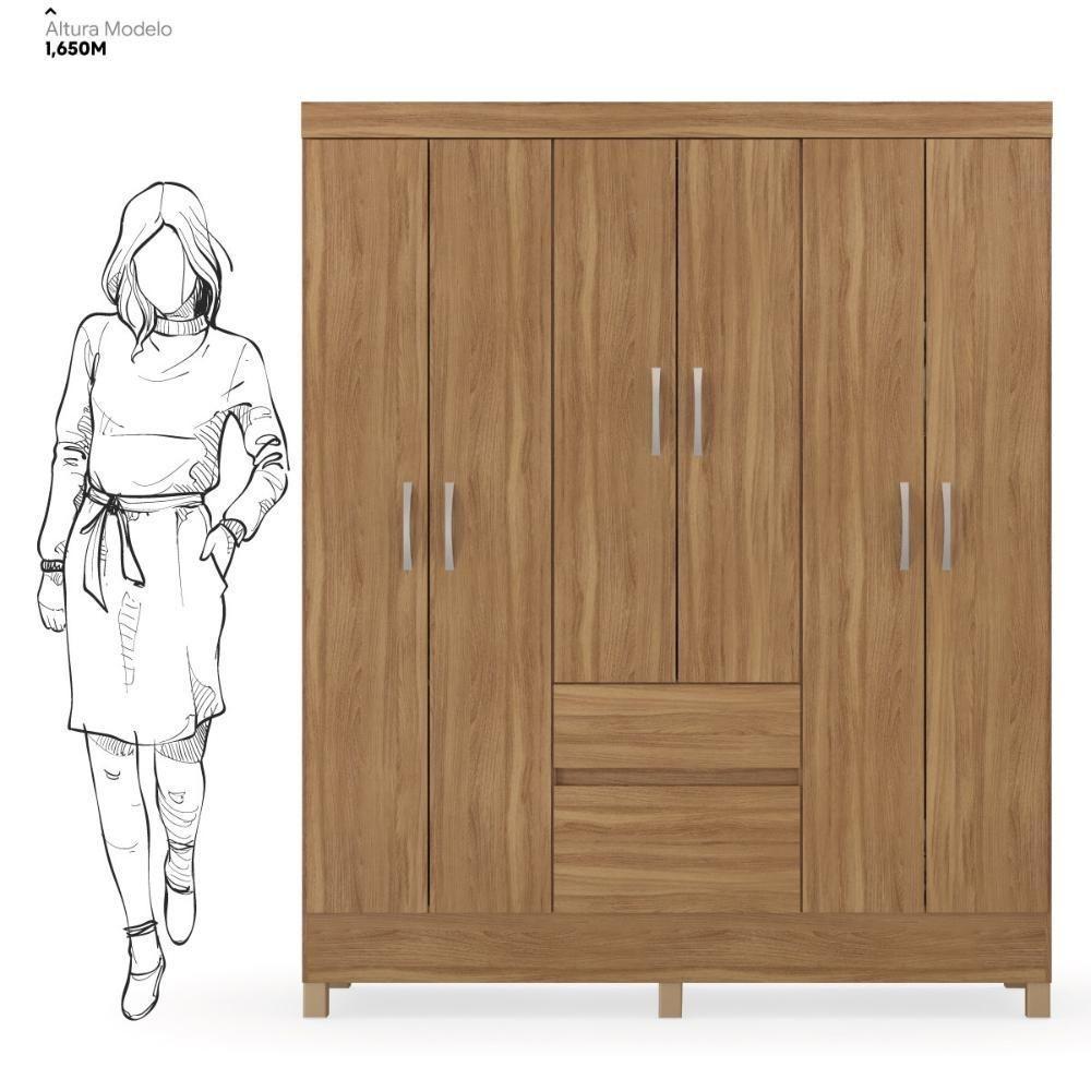 Kit Guarda Roupa Solteiro 6 Portas Flash Ii Cômoda Astral Amêndola Touch - 6