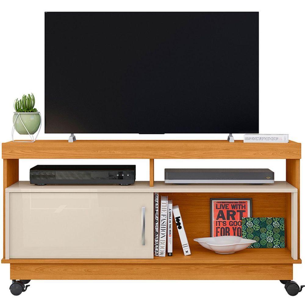 Rack Bancada Abel 1 Porta De Correr Para Tv De 50 Polegadas Cinamomo/off White - 1