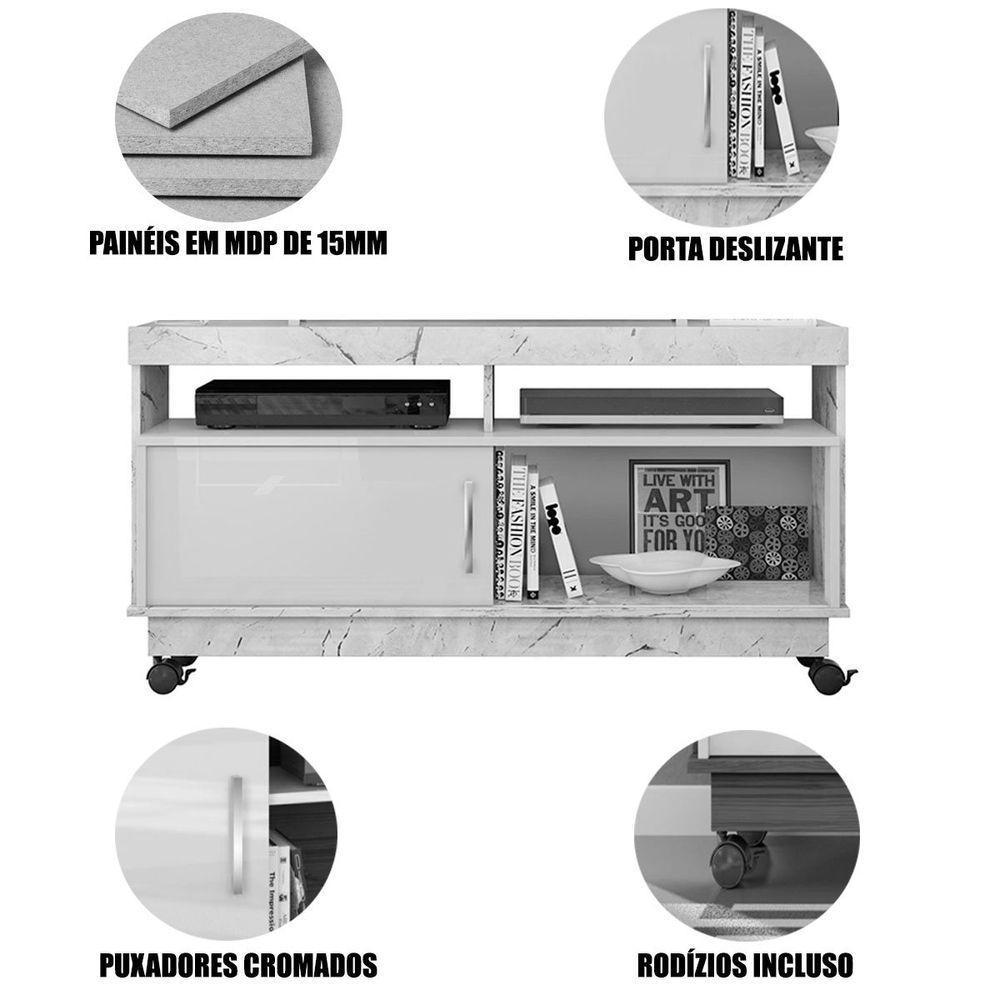 Rack Bancada Abel 1 Porta De Correr Para Tv De 50 Polegadas Cinamomo/off White - 3