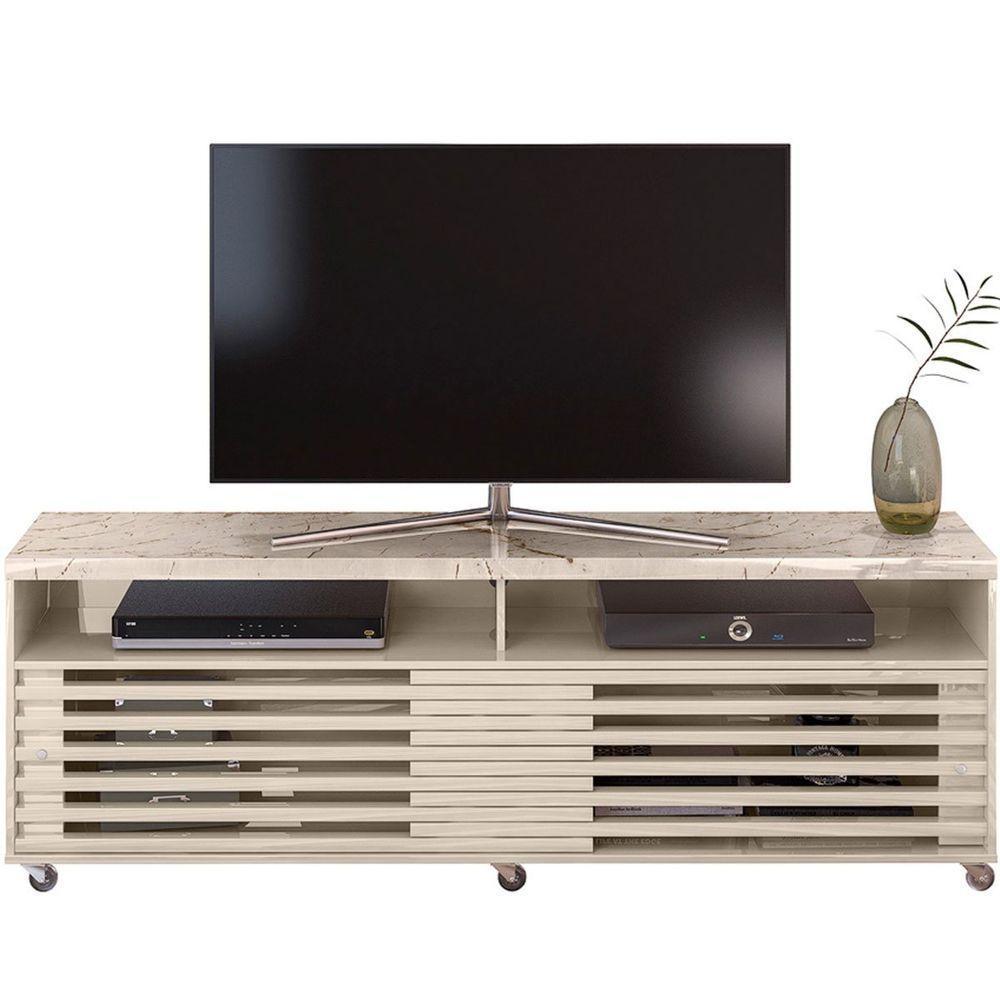 Rack Bancada Foz 2 Portas Rodízios Tv Até 75 Polegadas Calacata/off White - 1