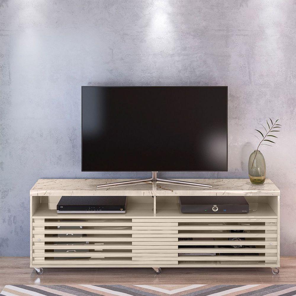 Rack Bancada Foz 2 Portas Rodízios Tv Até 75 Polegadas Calacata/off White - 2