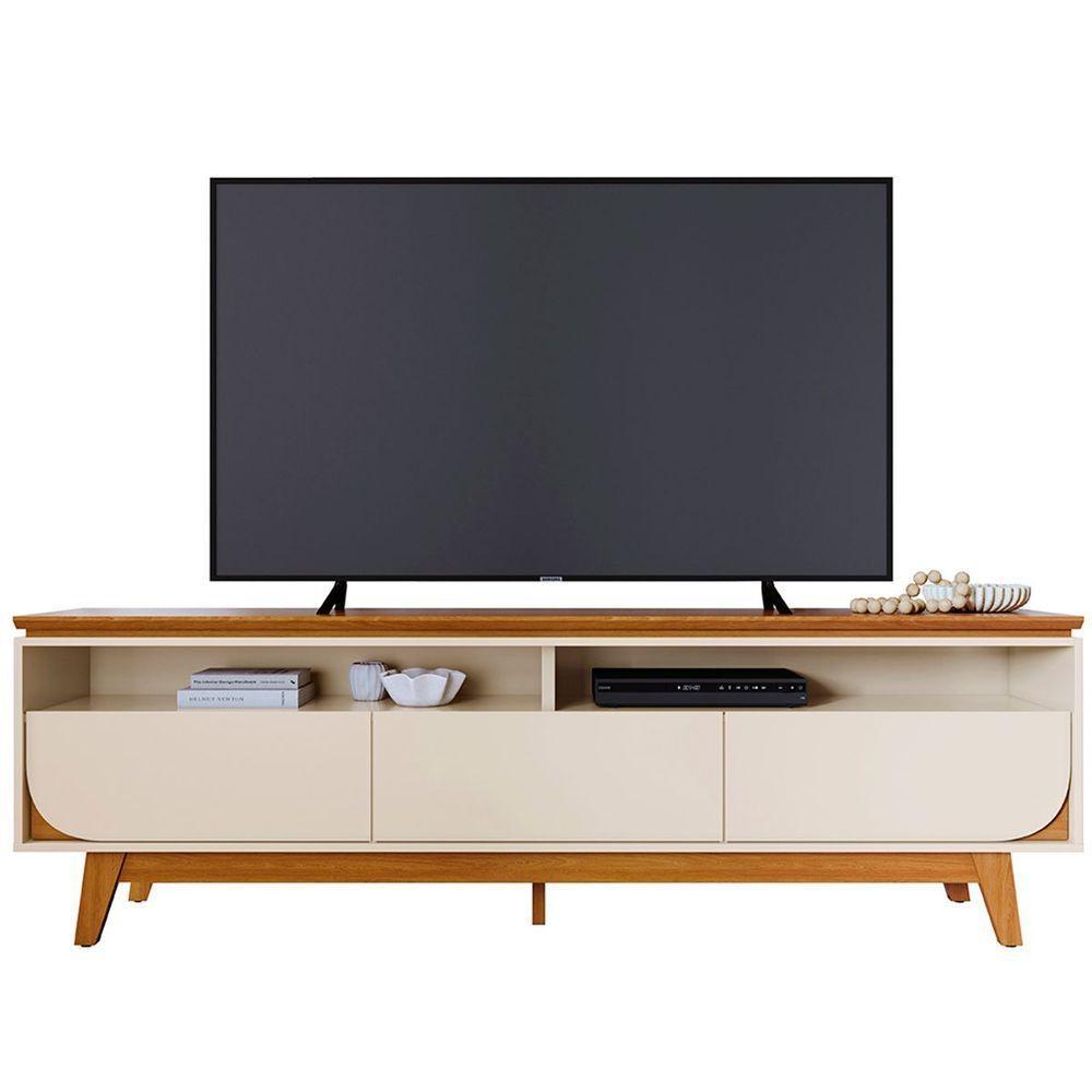 Rack Bancada Serena 3 Gavetas Para Tv De 75 Polegadas Cinamomo/off White - 1