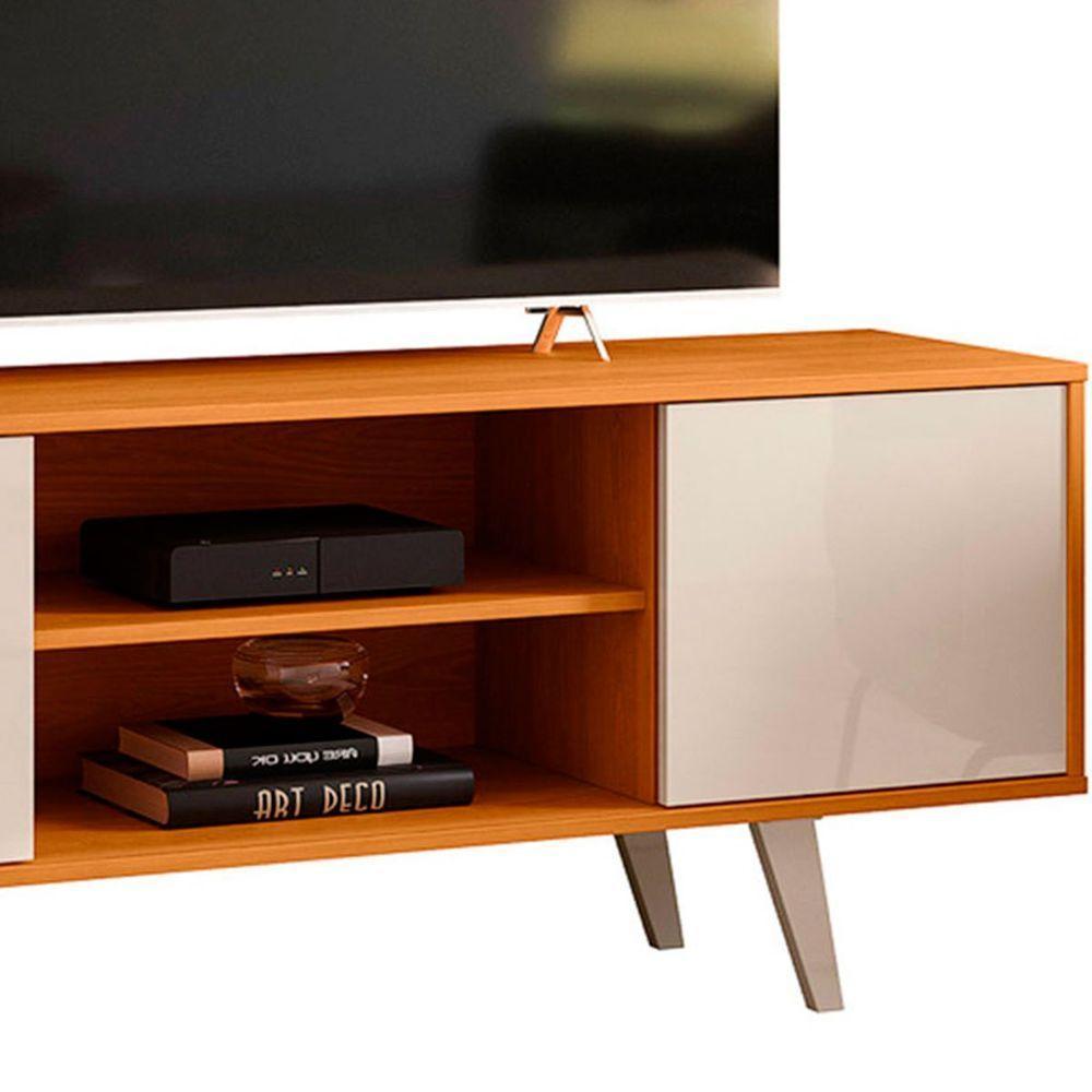 Rack Bancada Para Tv 55 Com 2 Portas E 1 Prateleira Líbano Cinamomo/off White - 4