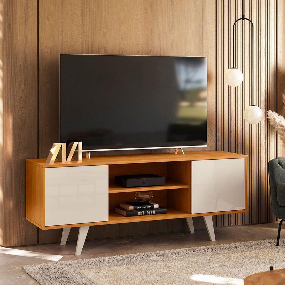 Rack Bancada Para Tv 55 Com 2 Portas E 1 Prateleira Líbano Cinamomo/off White - 5