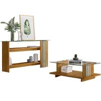 Kit Aparador Para Sala E Mesa De Centro Tampo De Vidro Foz Cumaru/opala - 1