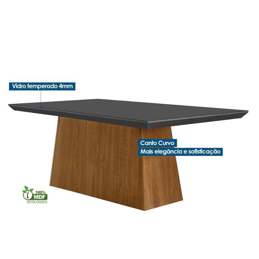 Conjunto Mesa De Cozinha Luna Tampo Madeirado Com Vidro Curvo 180x90 E 6 Cadeiras Amsterdã Imbuia Suede Creme Rufato - 3