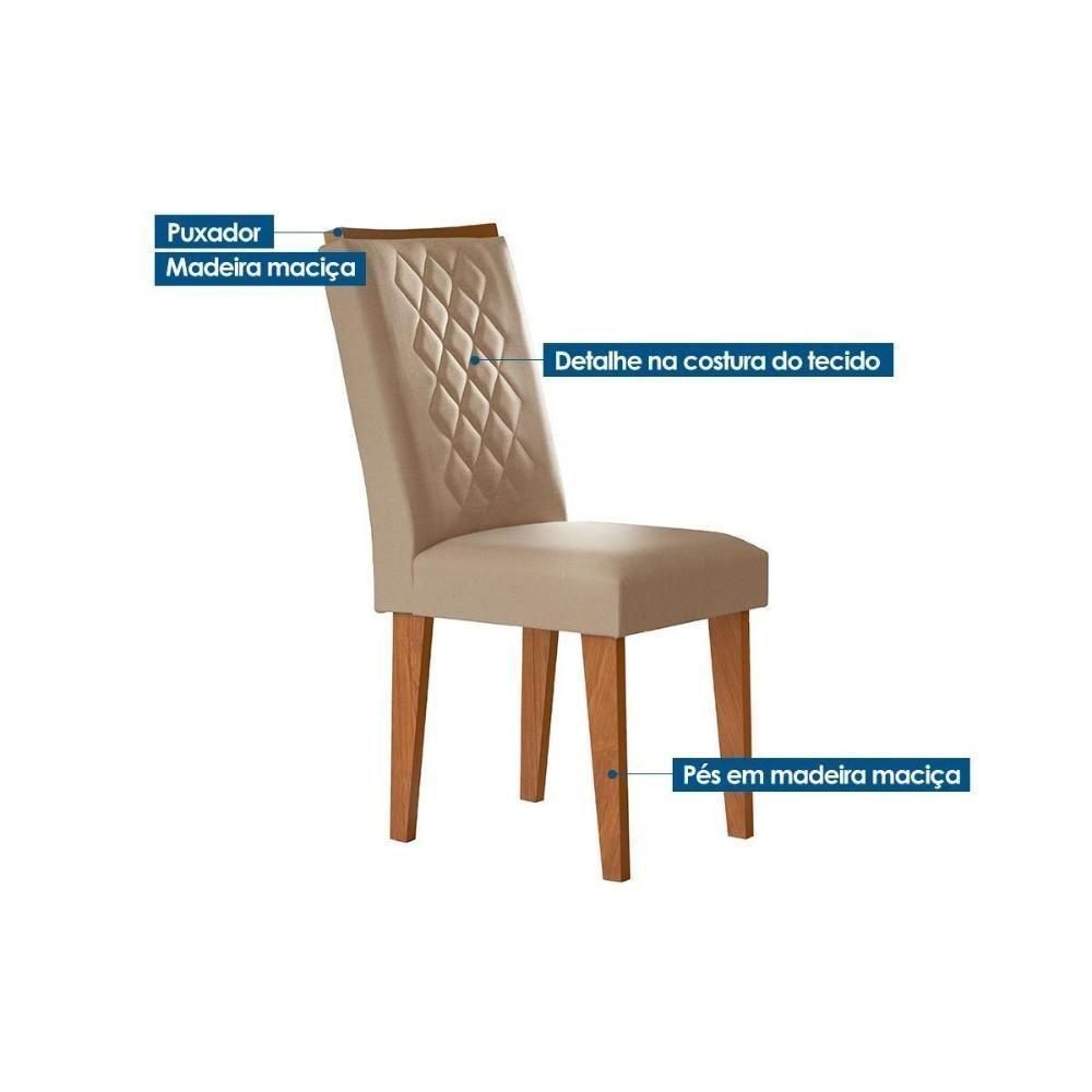 Conjunto Mesa Sala Jantar Jade Tampo Madeirado Com Vidro Reto 180x90 E 6 Cadeiras Jade Imbuia Suede Creme Rufato - 3