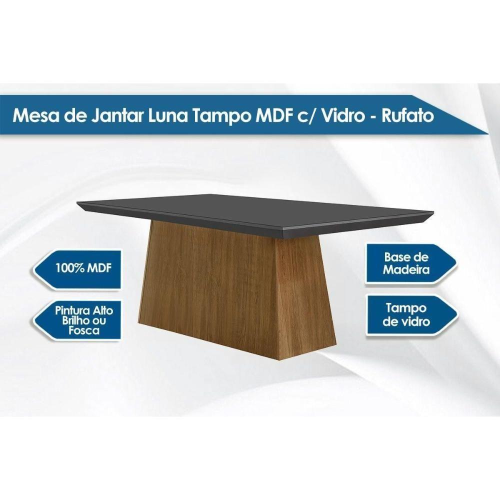 Sala De Jantar Completa Luna Tampo Madeirado C- Vidro Curvo 180x90 E 6 Cadeiras Amsterdã Imbuia-veludo Capuccino - Rufato - 2