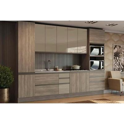 Módulo Cozinha Maxxi 7 Peças 2 Aéreos + 2 Balcões+ 2 Paneleiros + 1 Complemento C7p14 Nogal