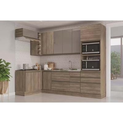 Cozinha Completa 9 Peças Maxxi 3 Aéreos 3 Balcões 1 Paneleiro 2 Complementos C9p26 Nogal
