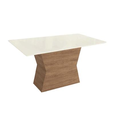 Mesa De Sala Jantar Tília C- Tampo Madeirado C- Vidro 90x180cm Nogueira-off White-vidro Off White - Kappesberg