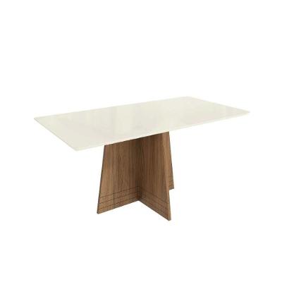 Mesa De Sala Jantar Lótus C- Tampo Madeirado C- Vidro 90x180cm Nogueira-off White-vidro Off White - Kappesberg