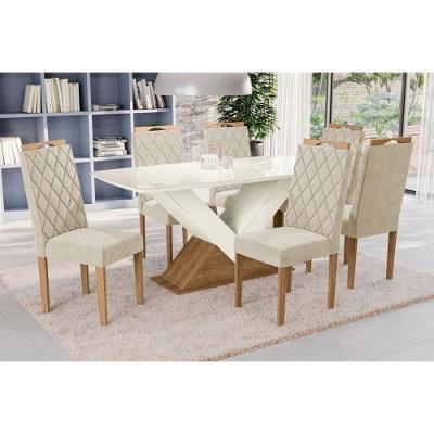 Sala De Jantar Completa Amora Tampo Madeirado C- Vidro 90x180cm E 6 Cadeiras 2cad153 Freijo-off White-vidro Off White - Eucalipto-l - Kappesberg