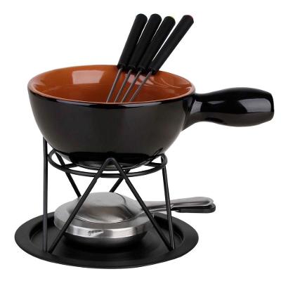 Fondue Em Cerâmica 9 Peças 600ml Preto E Marrom
