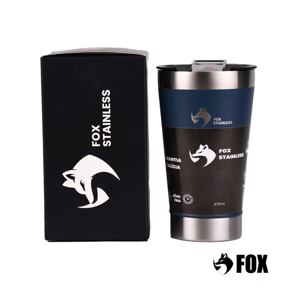 Copo Térmico Fox Stainless Quente E Frio Com Tampa 473ml Azul - 3