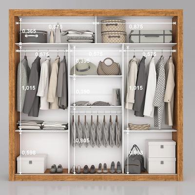 Guarda Roupa Casal Paula 3 Portas de Correr Cinamomo MDP com Espelho