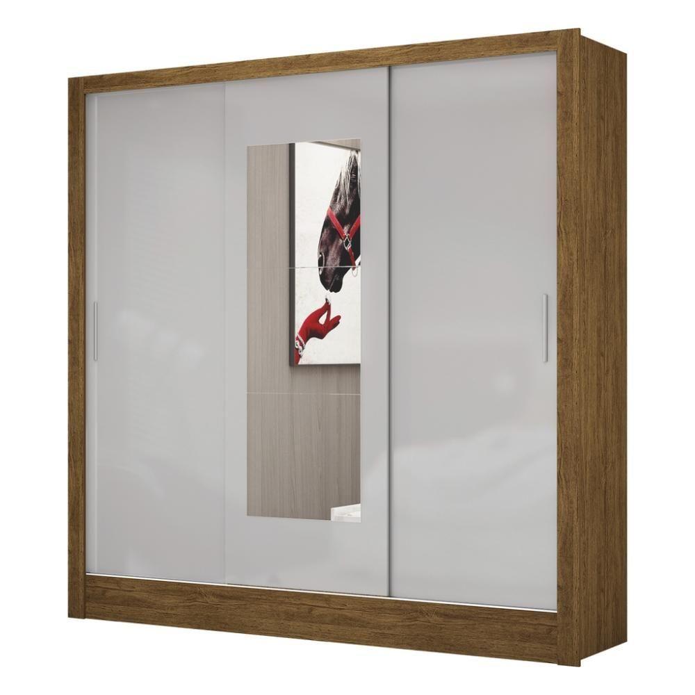 Guarda Roupa Roupeiro Dubai 3 Portas De Correr Com Espelho Central 3 Gavetas Carioca Cinamomo Off White - 1