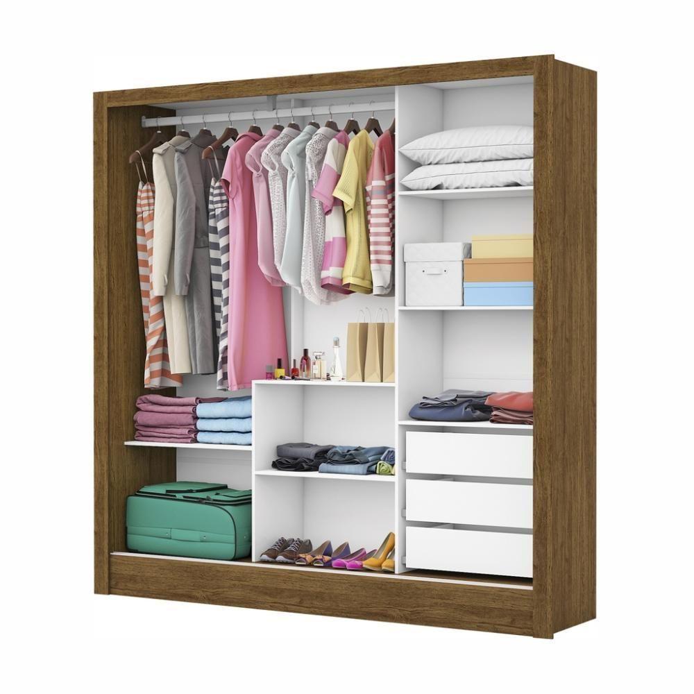 Guarda Roupa Roupeiro Dubai 3 Portas De Correr Com Espelho Central 3 Gavetas Carioca Cinamomo Off White - 4