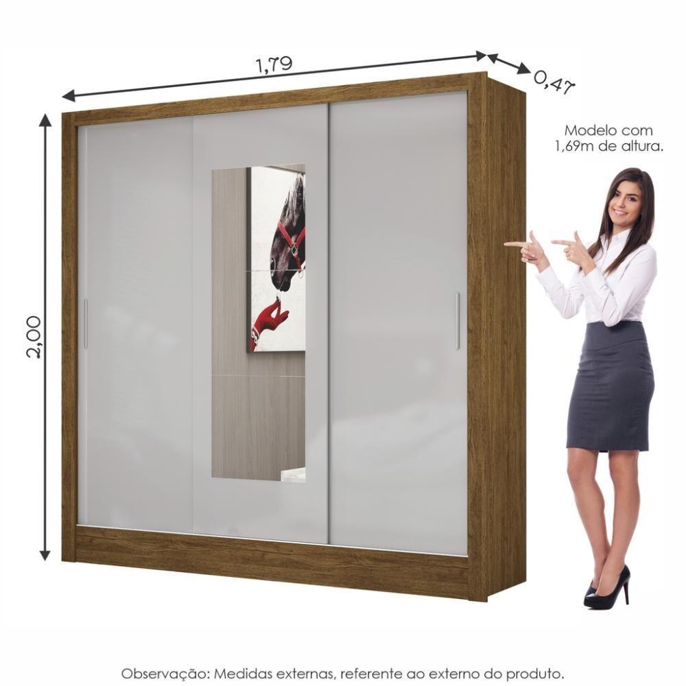 Guarda Roupa Roupeiro Dubai 3 Portas De Correr Com Espelho Central 3 Gavetas Carioca Cinamomo Off White - 5