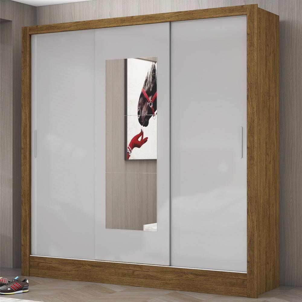 Guarda Roupa Roupeiro Dubai 3 Portas De Correr Com Espelho Central 3 Gavetas Carioca Cinamomo Off White - 6