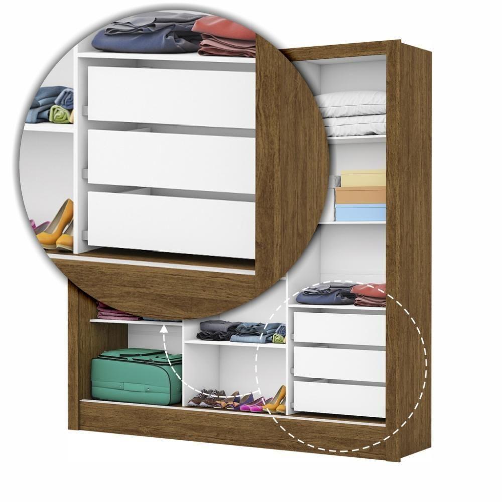 Guarda Roupa Roupeiro Dubai 3 Portas De Correr Com Espelho Central 3 Gavetas Carioca Cinamomo Off White - 7