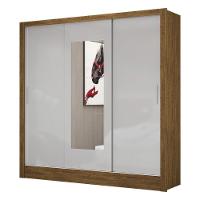 Guarda Roupa Roupeiro Dubai 3 Portas De Correr Com Espelho Central 3 Gavetas Carioca Cinamomo Off White - 1