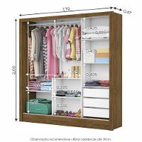 Guarda Roupa Roupeiro Dubai 3 Portas De Correr Com Espelho Central 3 Gavetas Carioca Cinamomo Off White - 3