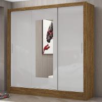 Guarda Roupa Roupeiro Dubai 3 Portas De Correr Com Espelho Central 3 Gavetas Carioca Cinamomo Off White - 6