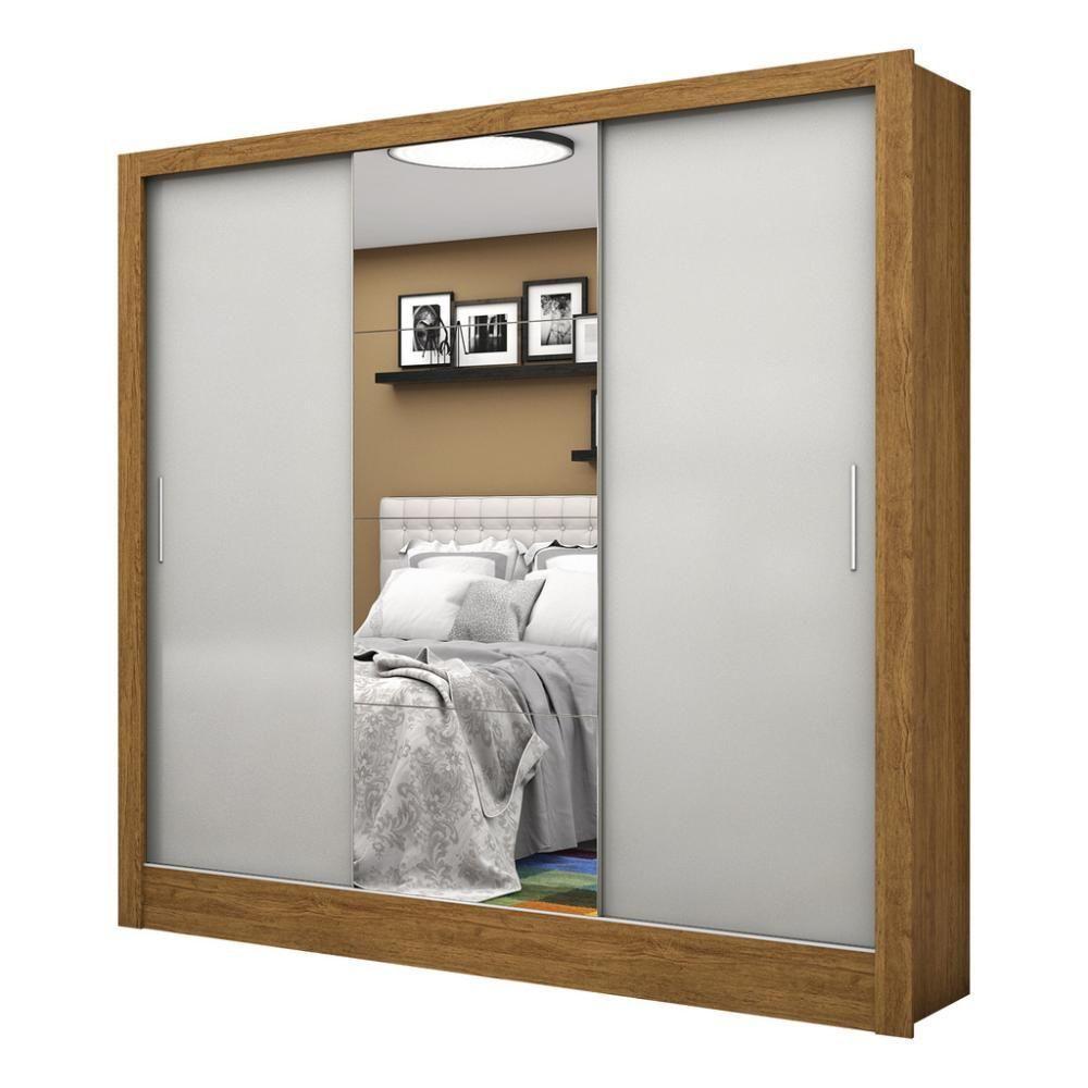 Guarda Roupa Roupeiro Santiago Plus 3 Portas De Correr Com Espelho Central 3 Gavetas Carioca Cinamomo Off White - 1