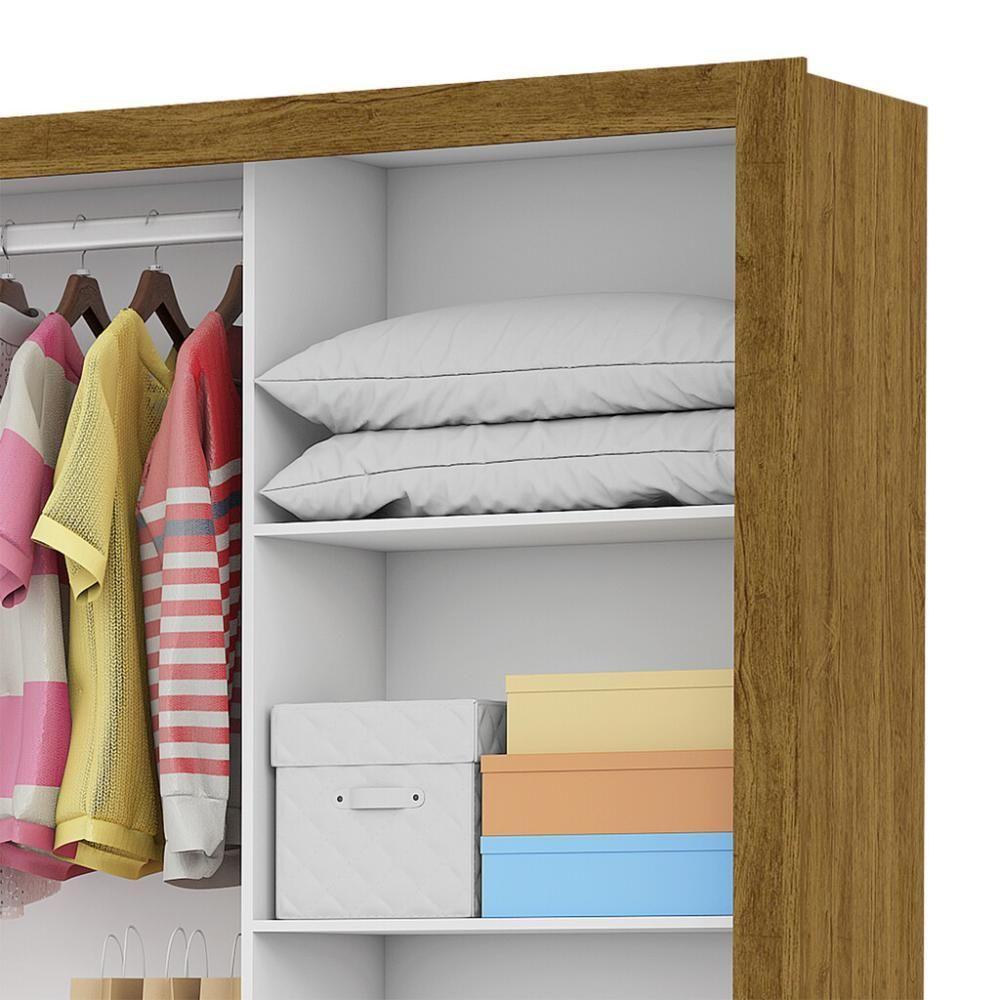 Guarda Roupa Roupeiro Santiago Plus 3 Portas De Correr Com Espelho Central 3 Gavetas Carioca Cinamomo Off White - 2