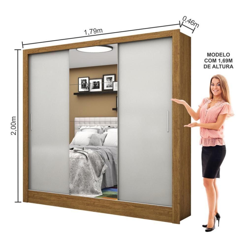 Guarda Roupa Roupeiro Santiago Plus 3 Portas De Correr Com Espelho Central 3 Gavetas Carioca Cinamomo Off White - 6