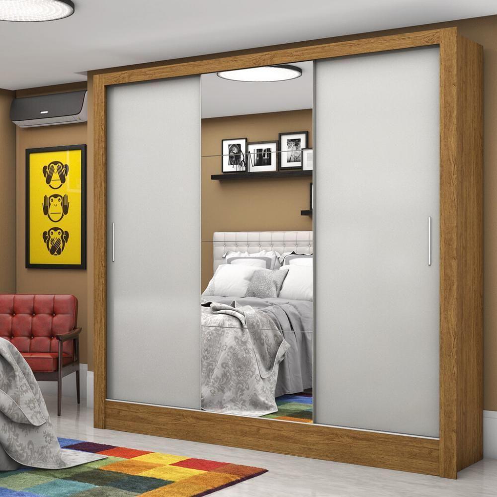 Guarda Roupa Roupeiro Santiago Plus 3 Portas De Correr Com Espelho Central 3 Gavetas Carioca Cinamomo Off White - 7