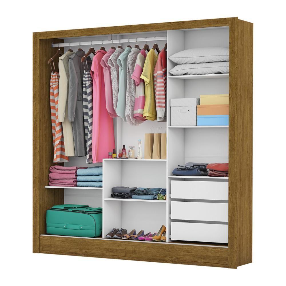 Guarda Roupa Roupeiro Santiago Plus 3 Portas De Correr Com Espelho Central 3 Gavetas Carioca Cinamomo Off White - 9
