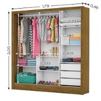 Guarda Roupa Roupeiro Santiago Plus 3 Portas De Correr Com Espelho Central 3 Gavetas Carioca Cinamomo Off White - 5