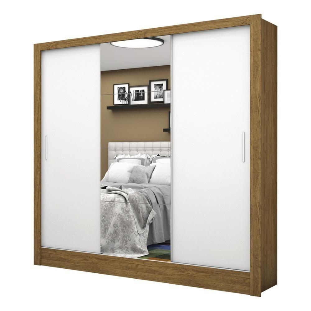 Guarda Roupa Roupeiro Santiago Plus 3 Portas De Correr Com Espelho Central 3 Gavetas Carioca Cinamomo Branco - 1
