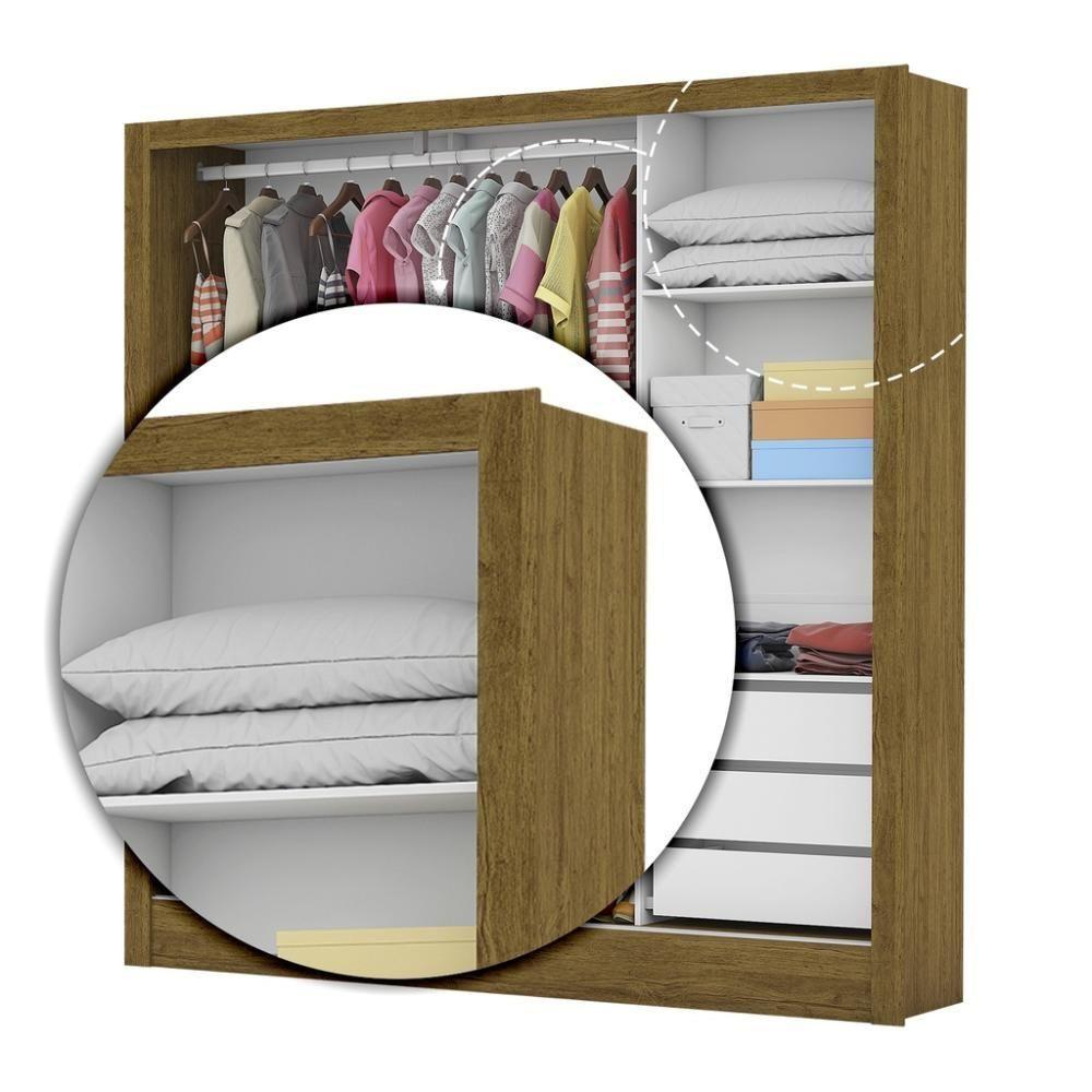 Guarda Roupa Roupeiro Santiago Plus 3 Portas De Correr Com Espelho Central 3 Gavetas Carioca Cinamomo Branco - 2