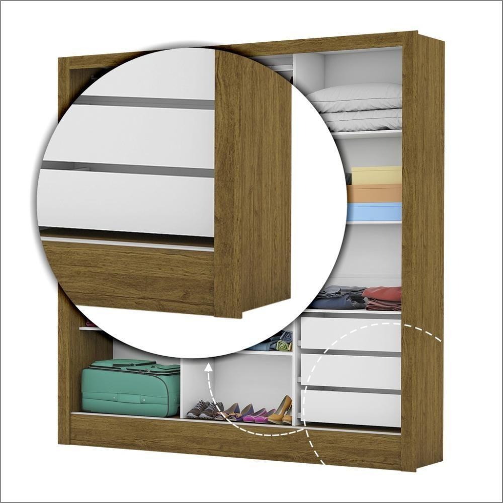 Guarda Roupa Roupeiro Santiago Plus 3 Portas De Correr Com Espelho Central 3 Gavetas Carioca Cinamomo Branco - 3