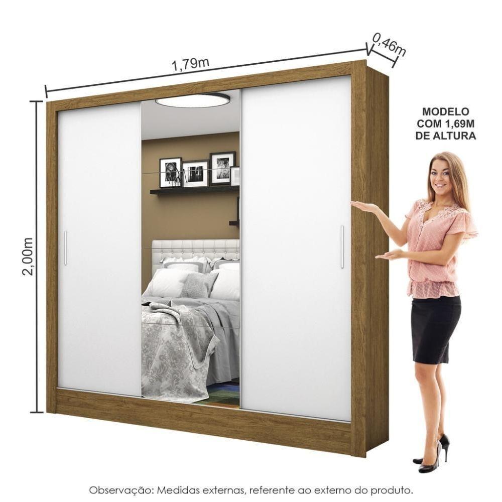 Guarda Roupa Roupeiro Santiago Plus 3 Portas De Correr Com Espelho Central 3 Gavetas Carioca Cinamomo Branco - 7