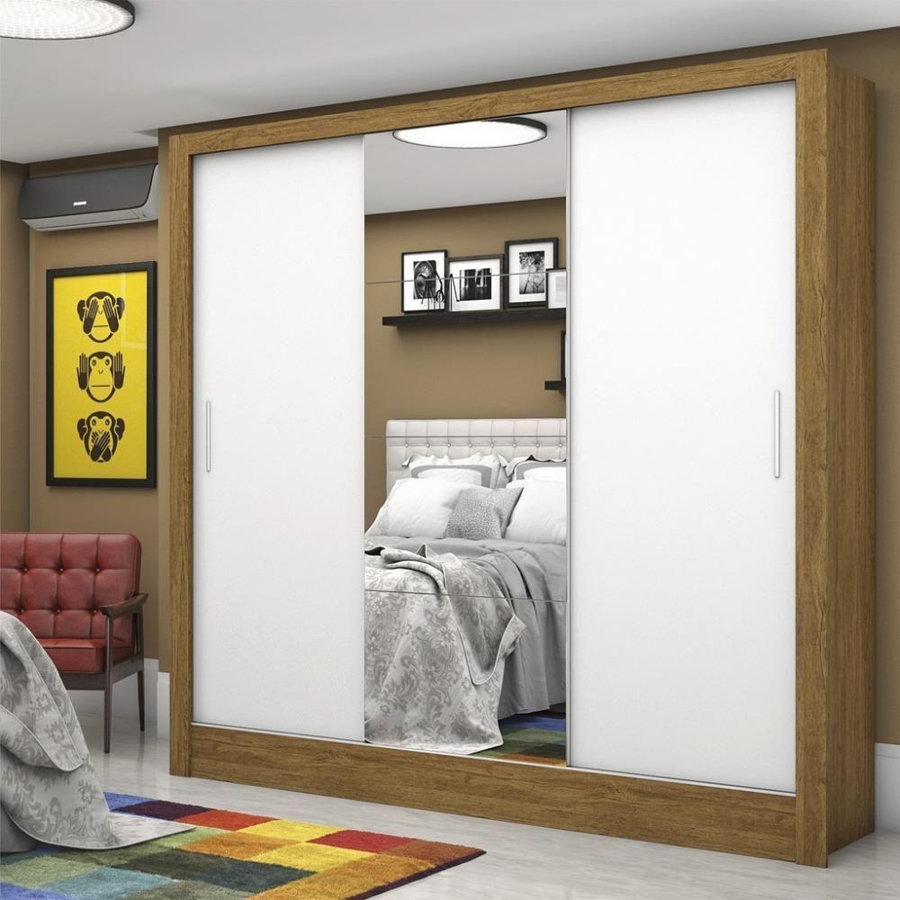 Guarda Roupa Roupeiro Santiago Plus 3 Portas De Correr Com Espelho Central 3 Gavetas Carioca Cinamomo Branco - 8